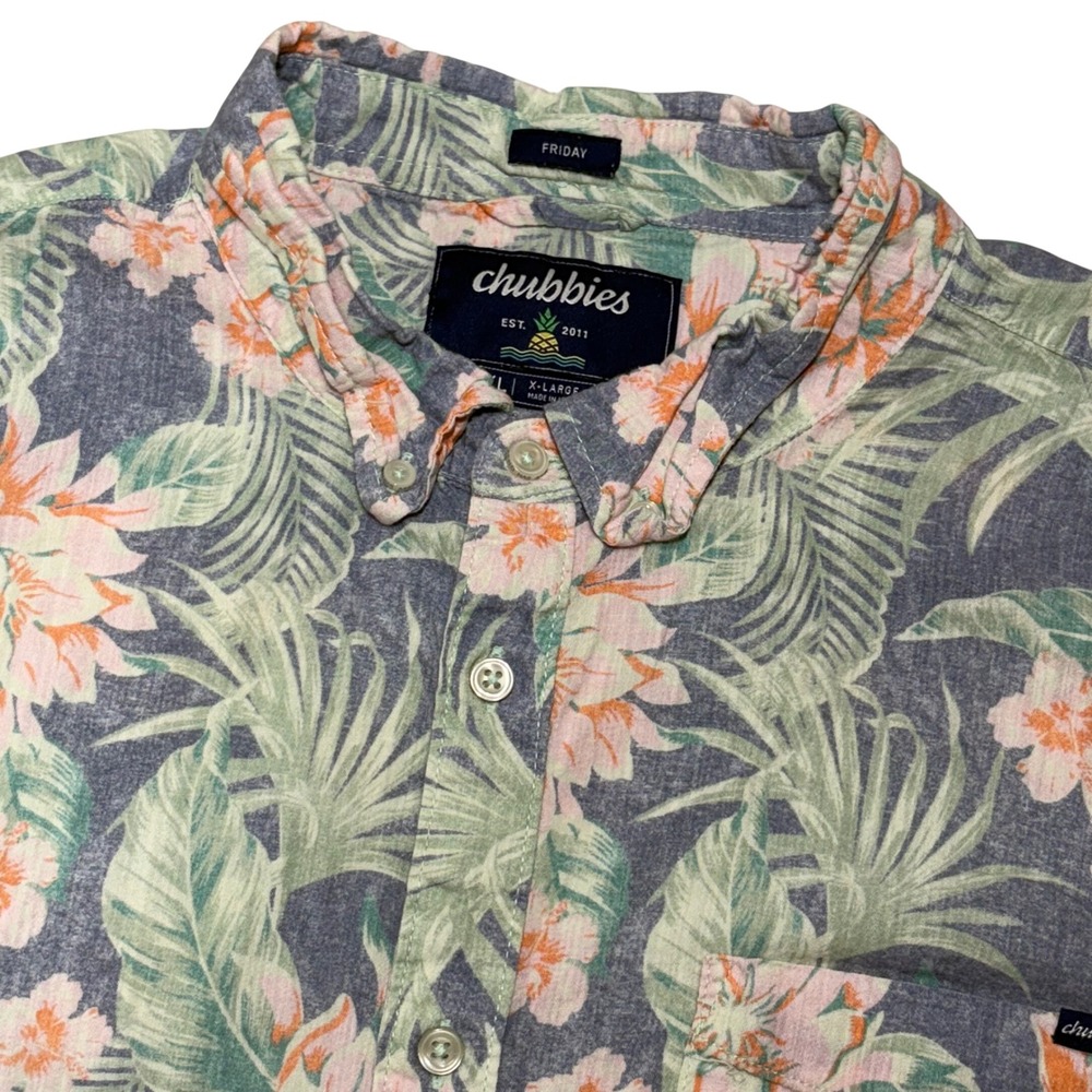 Chubbies‎ Button Down Shirt Mens XL Blue Floral Tropical Short Sleeve Friday Top
